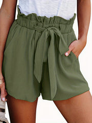 Dual Pockets Tie Front Casual Shorts for Spring & Summer