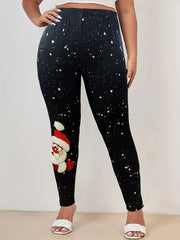 Santa Claus Print High Rise Stretch Leggings