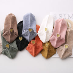 10 Pairs Women's Invisible Boat Socks with Heel Ears Love Embroidery