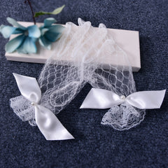 Mesh Full Finger Gloves with Ribbon Bows for Weddings