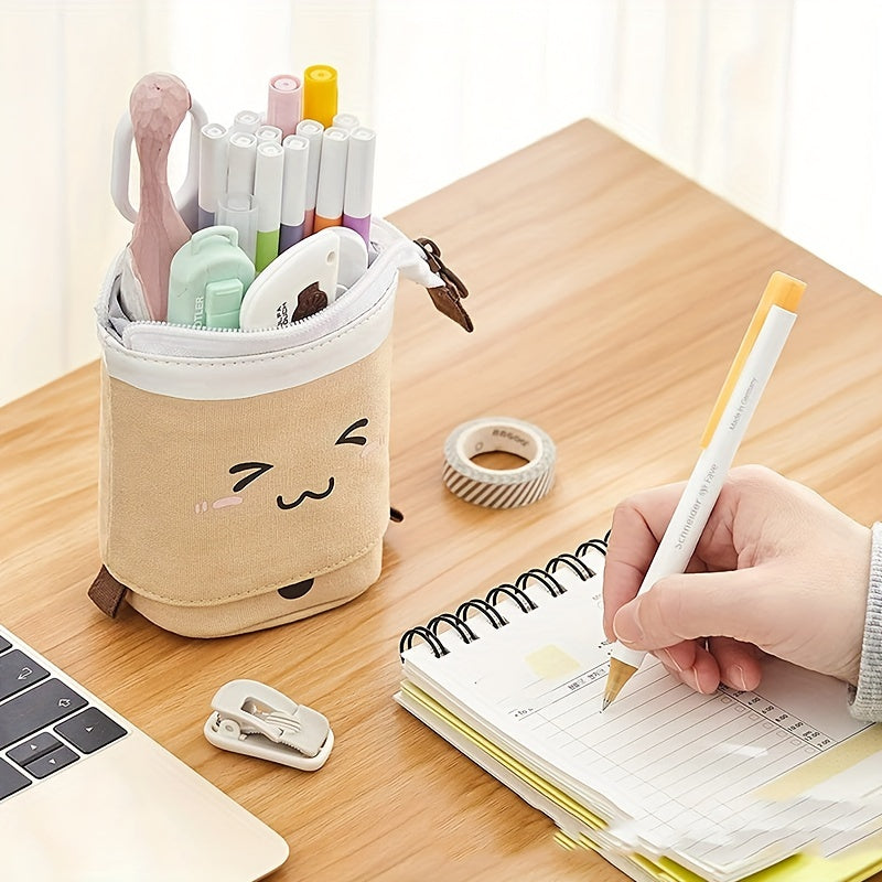 Smiling Face Milk Tea Portable Pen Holder Pencil Case