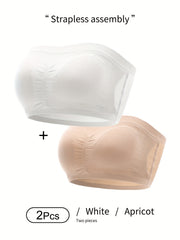 2 Pack Plus Size Tube Bra Set Bandeau Solid Stay Put Removable Pad Women's Plus