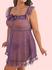 Sexy Lace Ruffle Trim Maid Dress With Panty