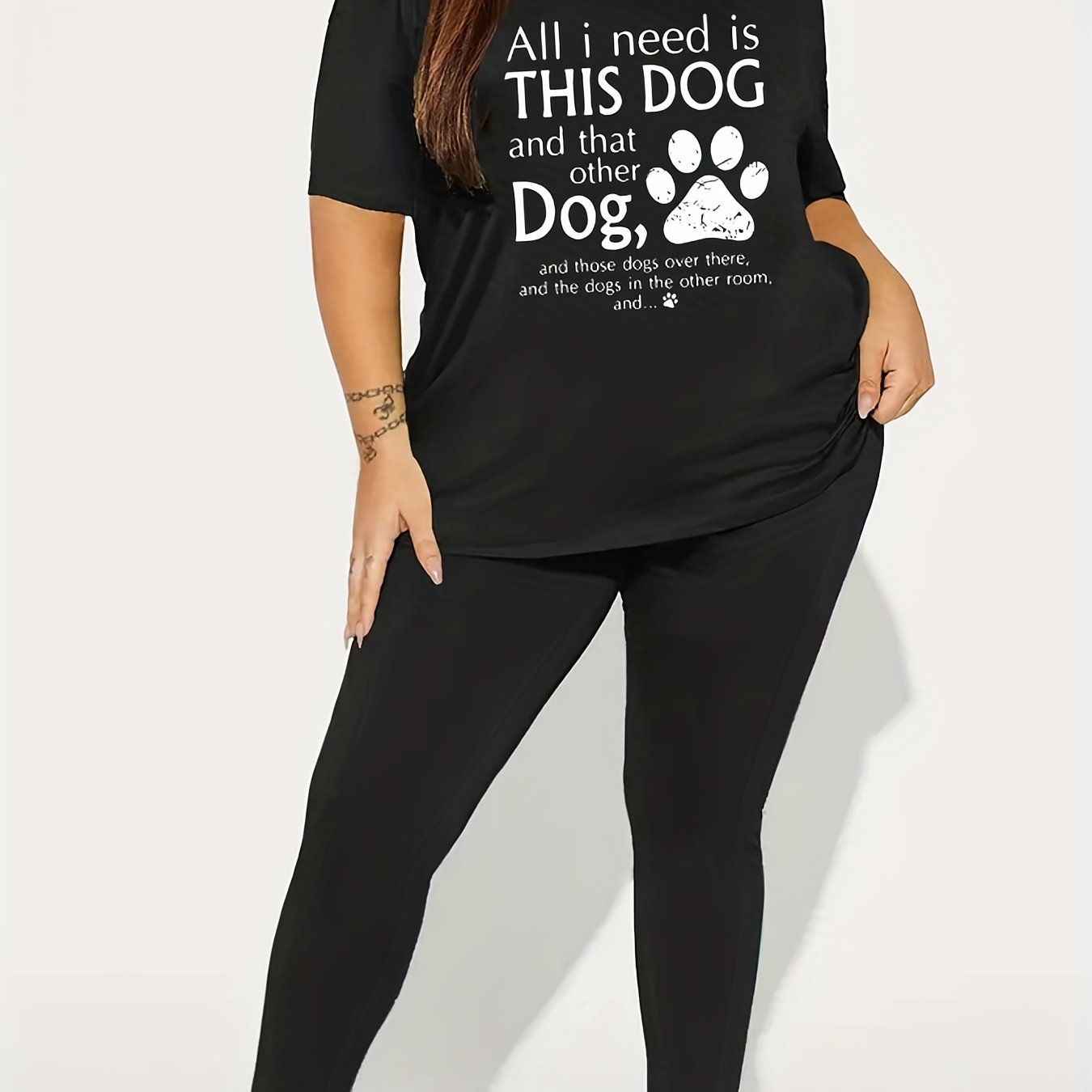 Paw & Slogan Print Tee & Leggings 2 Piece Set