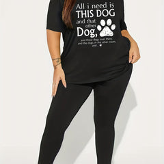 Paw & Slogan Print Tee & Leggings 2 Piece Set
