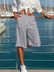 Solid Knee Length Casual Summer Shorts Women's Clothing