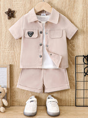 Newborn Baby Set Buckle Lapel Shirt Shorts Casual Outfit
