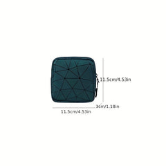 Geometric Pattern Mini Storage Bag Zipper PU Leather Lightweight Organizer