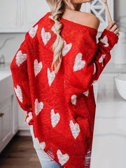 Heart Print One Shoulder Sweater