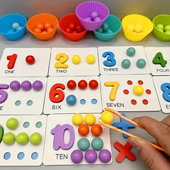 Wooden Number Counting Games Set Beads Matching Cards Toy