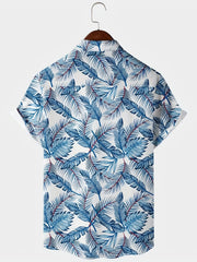 Men's Leaf Print Short Sleeve Hawaii Shirt Button Up Regular Fit