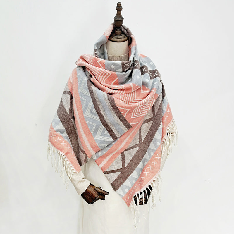 Boho Rhombus Tassel Long Scarf Geometric Print Vintage Shawl