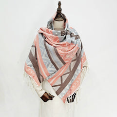 Boho Rhombus Tassel Long Scarf Geometric Print Vintage Shawl
