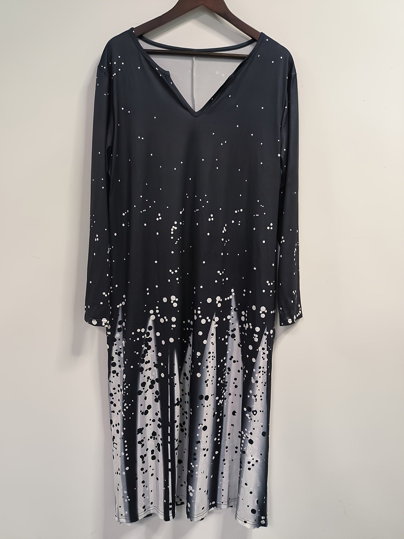 Colorblock Dot Print Long Sleeve Dress With Pockets
