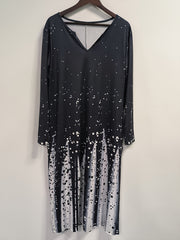 Colorblock Dot Print Long Sleeve Dress With Pockets