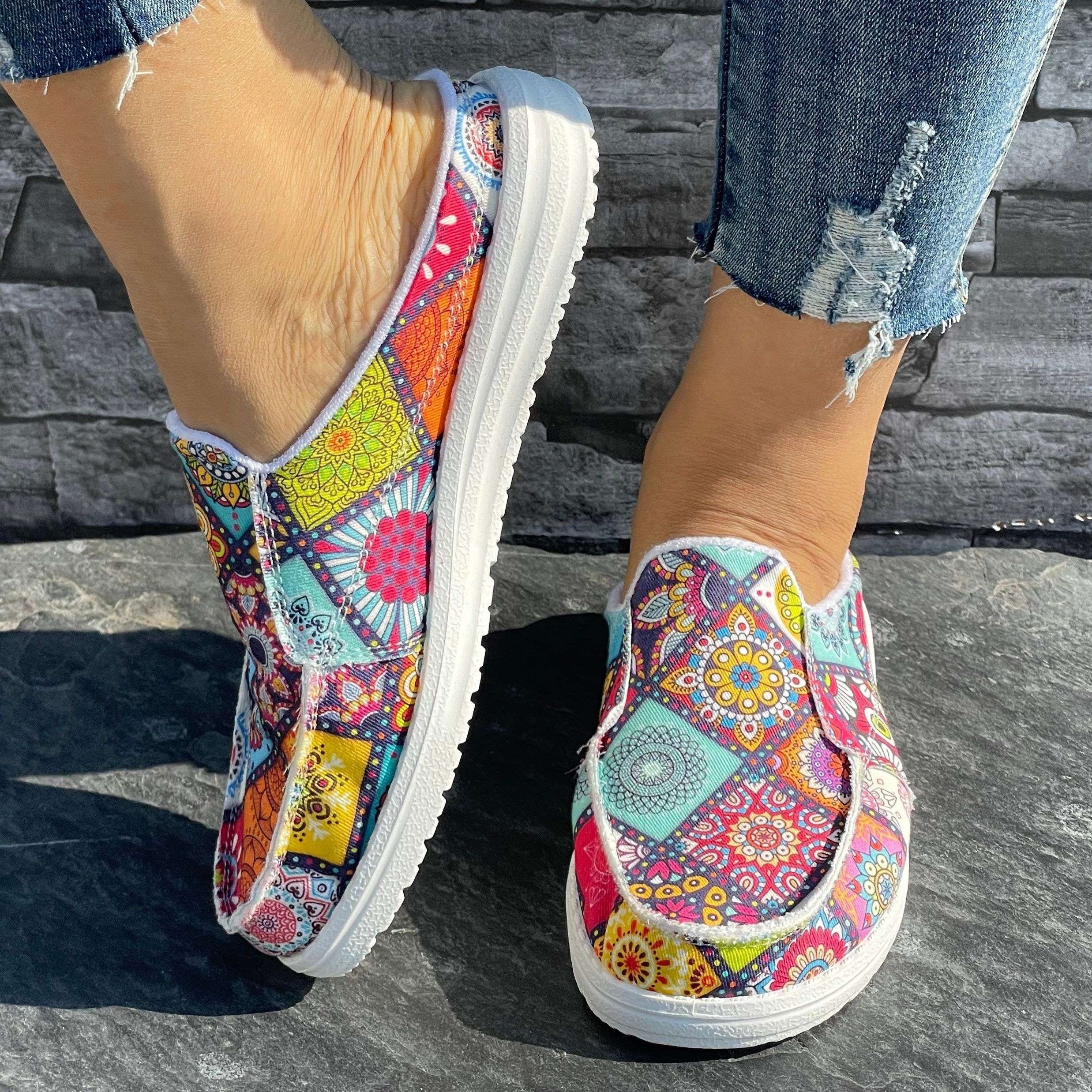Geometric Pattern Flat Shoes Women's Lightweight Walking Shoes