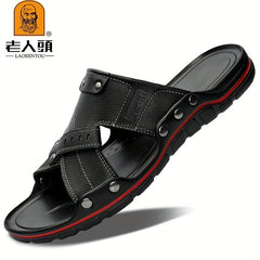 LAORENTOU Men's Leather Sandals Non Slip Outdoor Hiking Beach Water Shoes