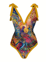 Peacock Print Two Pieces Swimsuit with Cover Up Shirt