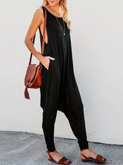 Solid Pockets Loose Tank Jumpsuit Casual Sleeveless Jumpsuit