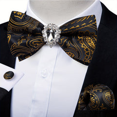 Men's Paisley Silk Bow Tie Set with Cufflinks - Wedding Party