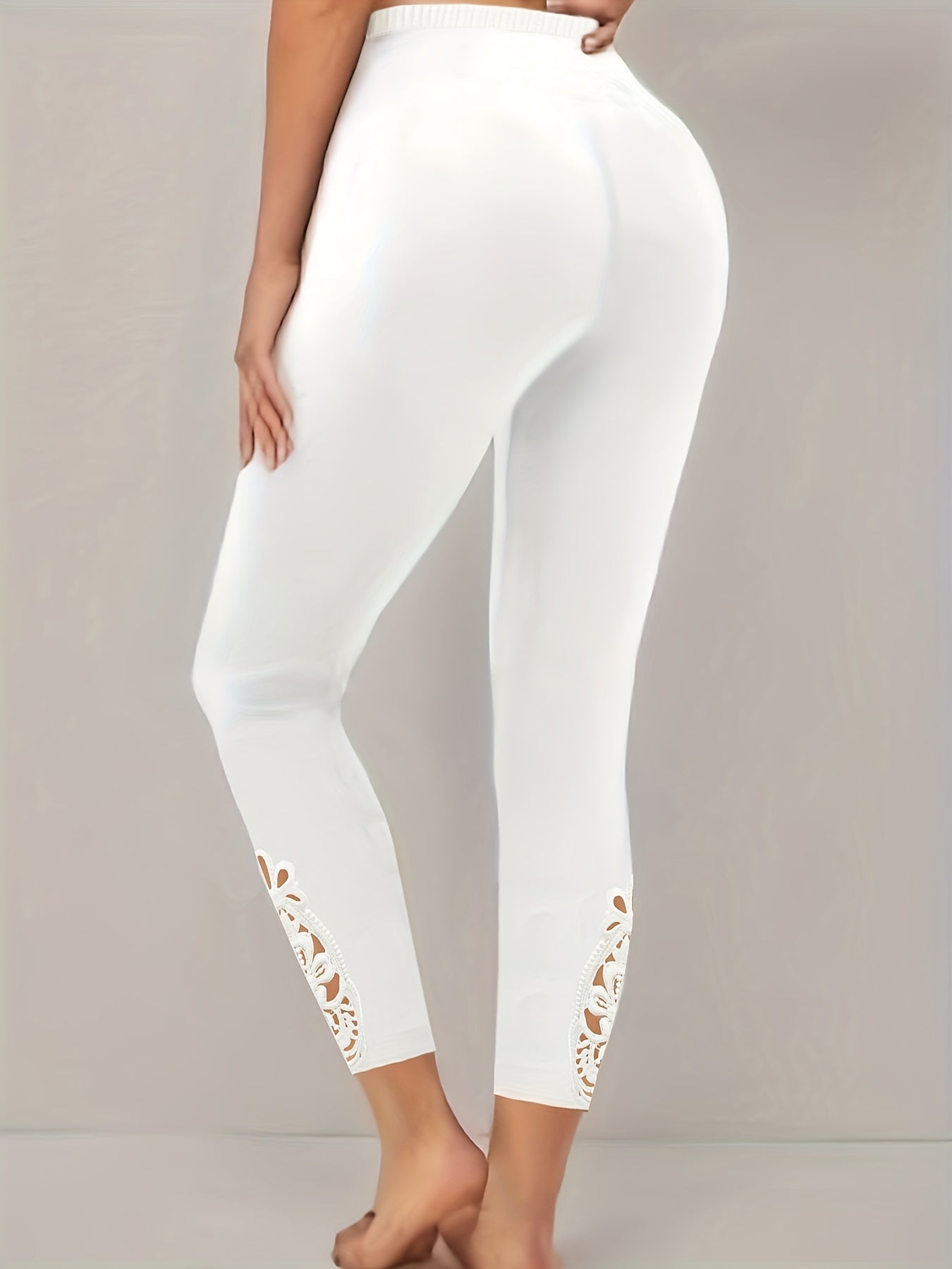 Floral Lace Panel Skinny Leggings Casual Every Stretchy Leggings