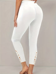 Floral Lace Panel Skinny Leggings Casual Every Stretchy Leggings