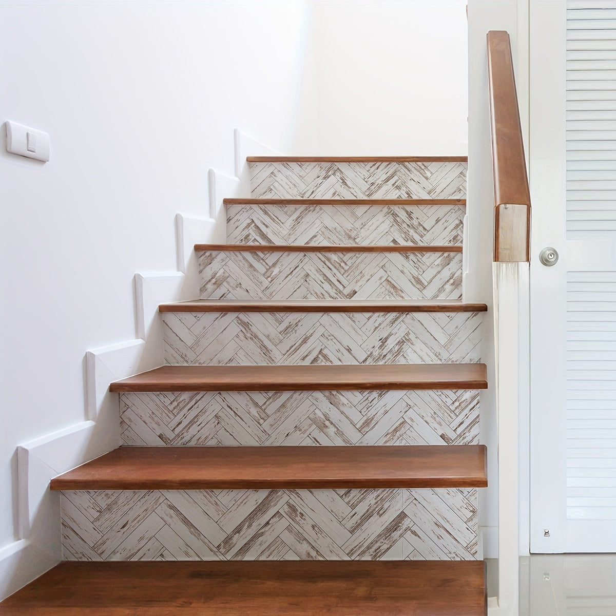 6pcs Wood Grain Stair Stickers Self-adhesive Wallpaper Home Decor Waterproof