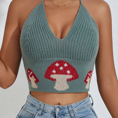Y2k Halter Neck Mushroom Print Crop Top