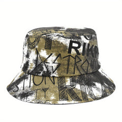 Tie Dye Letter Graffiti Print Bucket Hat Hip Hop Fisherman Cap