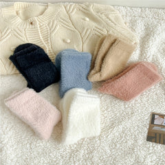 6 Pairs Cozy Fuzzy Warm Women's Socks Solid Soft Stockings Hosiery
