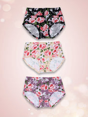 3pcs Floral Print Briefs Stretchy Intimates Panties Women's Lingerie