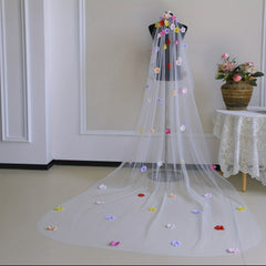 Colorful Flower Bridal Wedding Veil with Hair Comb