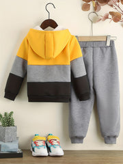 2pcs Boys Casual Block Long Sleeve Zip Up Sweatshirt & Sweatpants Sets