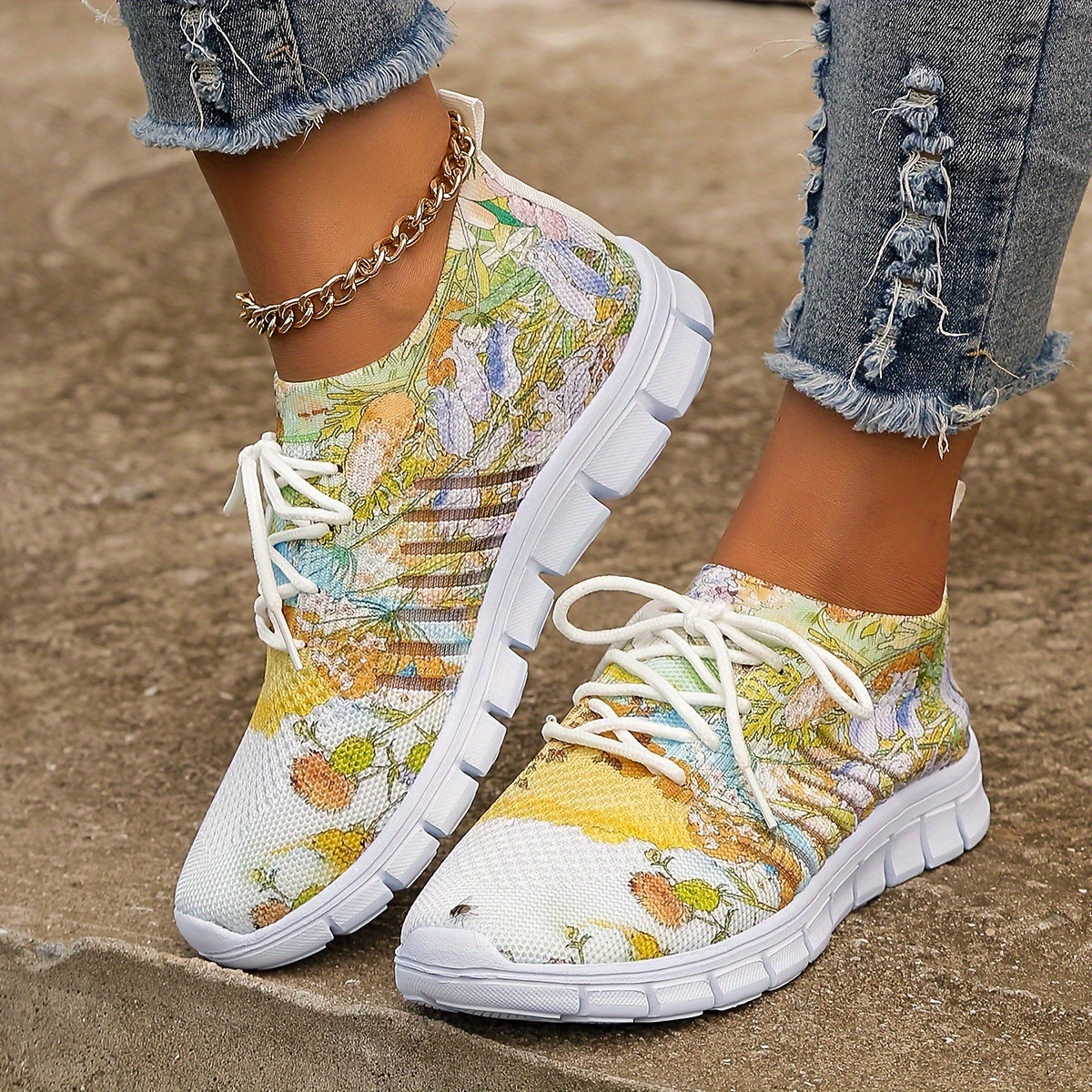 Floral Pattern Low Top Sneakers Women