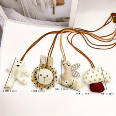 Sweet Style Adjustable Plush Doll Necklace in Beige Khaki