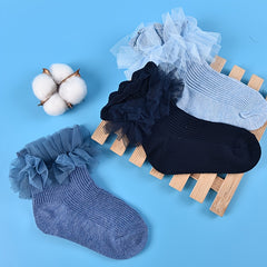 Girls Mesh Stitching Knit Lace Crew Socks for Autumn and Winter