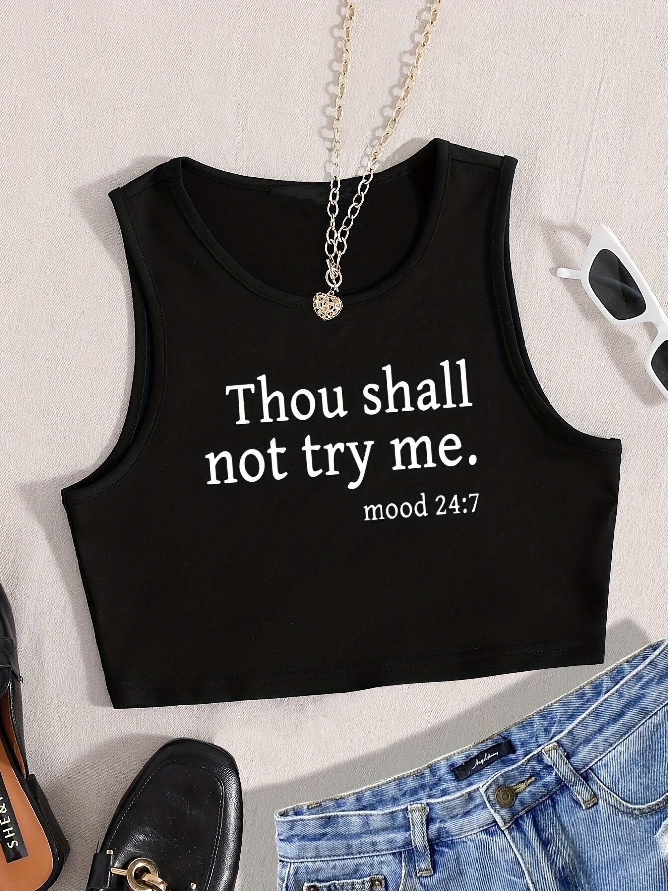 Letter Print Crop Tank Top Sleeveless Casual Crop Top For S...