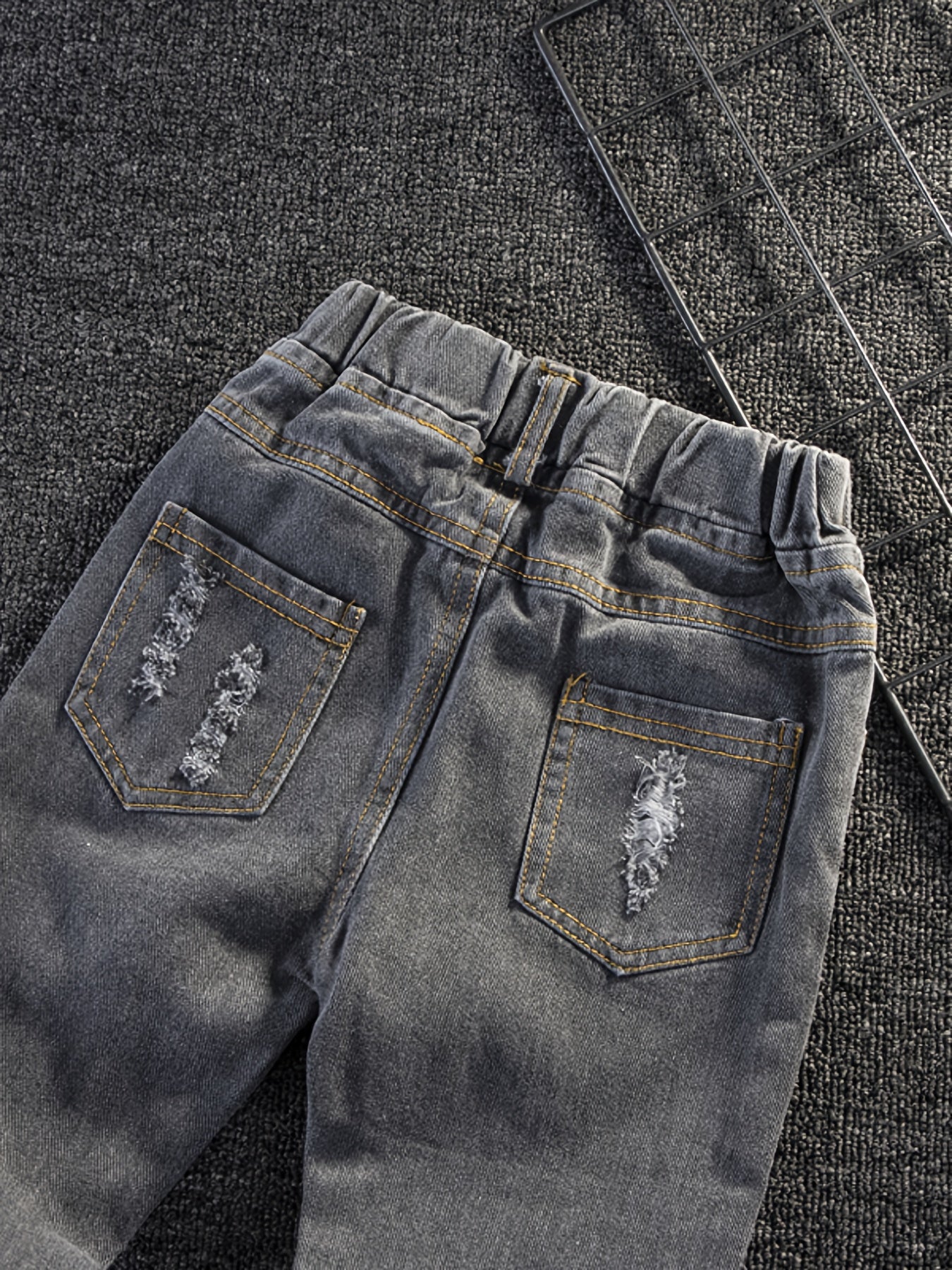 Boys Ripped Jeans Skinny Washed Denim Elastic Waist Long Pants Kids Clothing