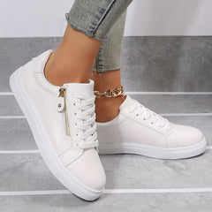 Side Zip Low Cut Flat Skate Shoes Faux Leather Non Slip Sneakers