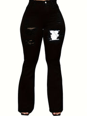 Ripped Holes Flared Jeans Bell Bottom Slim Fit Stretch Distressed Denim Pants