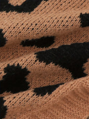 Leopard Print Knit Cardigan Open Front Sweater