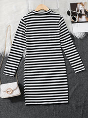 Girls Striped Bodycon Casual Hooded Tank Dress