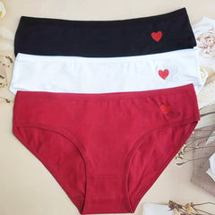 3pcs Heart Embroidery Briefs Comfy Stretchy Intimates Panties