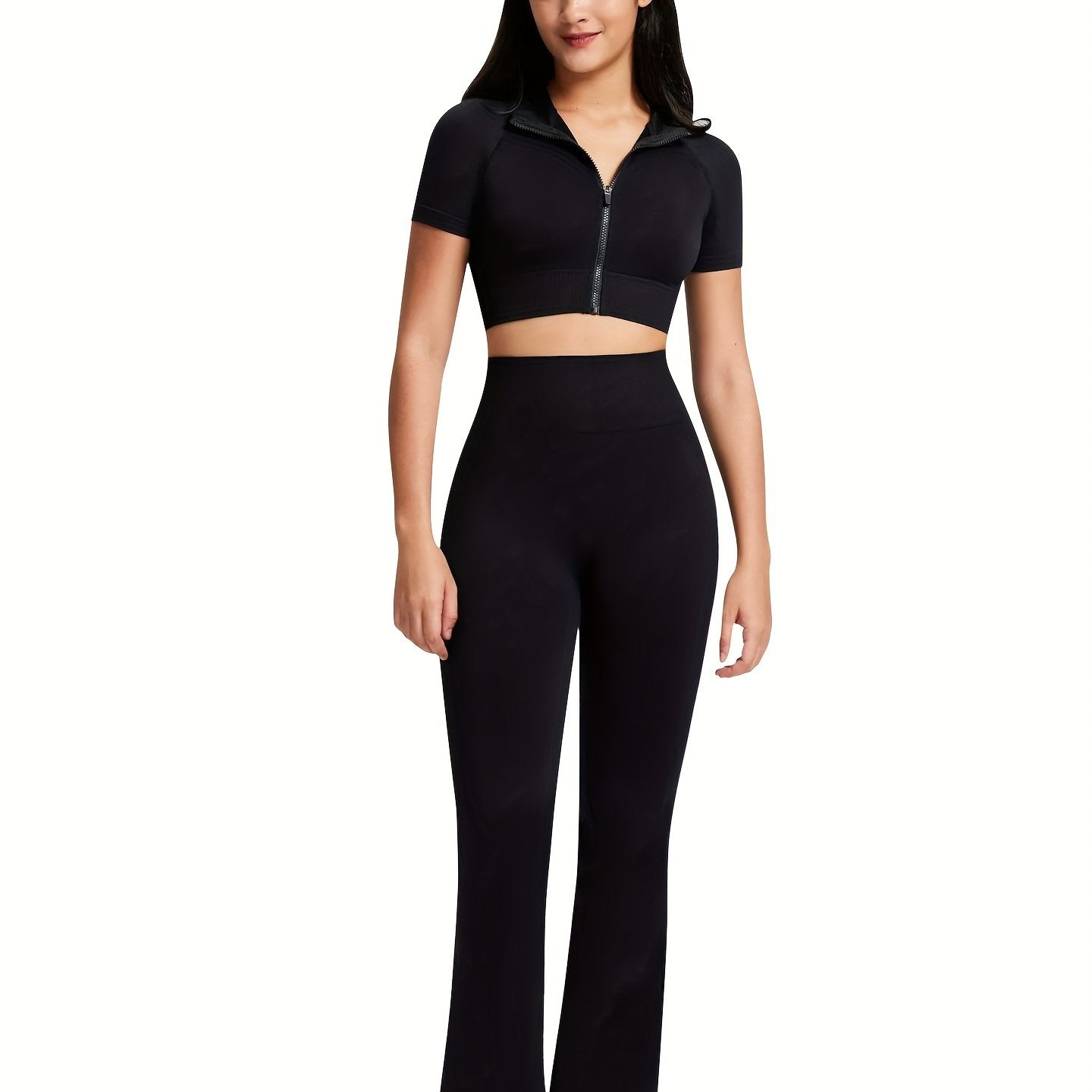 Yoga Workout Set Short Sleeve Top & Slim Fit Flare Pants