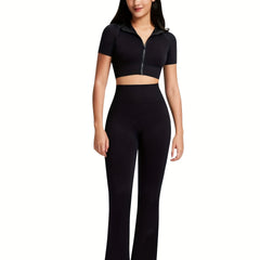 Yoga Workout Set Short Sleeve Top & Slim Fit Flare Pants