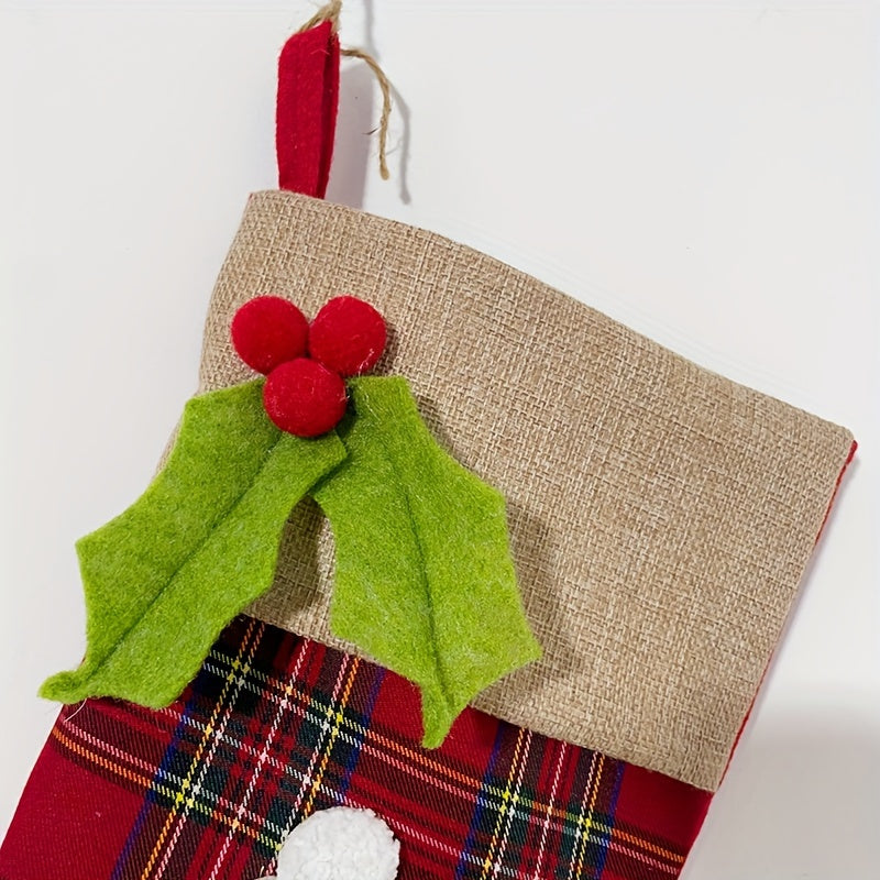 Christmas Socks Ornaments Plaid Gift Bags Candy Socks Tree Pendant