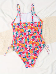 Floral Print Lace Up Side One Piece Bathing Suit