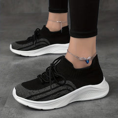 Women's Knitted Running Shoes Breathable Low Top Non Slip Casual Sneakers