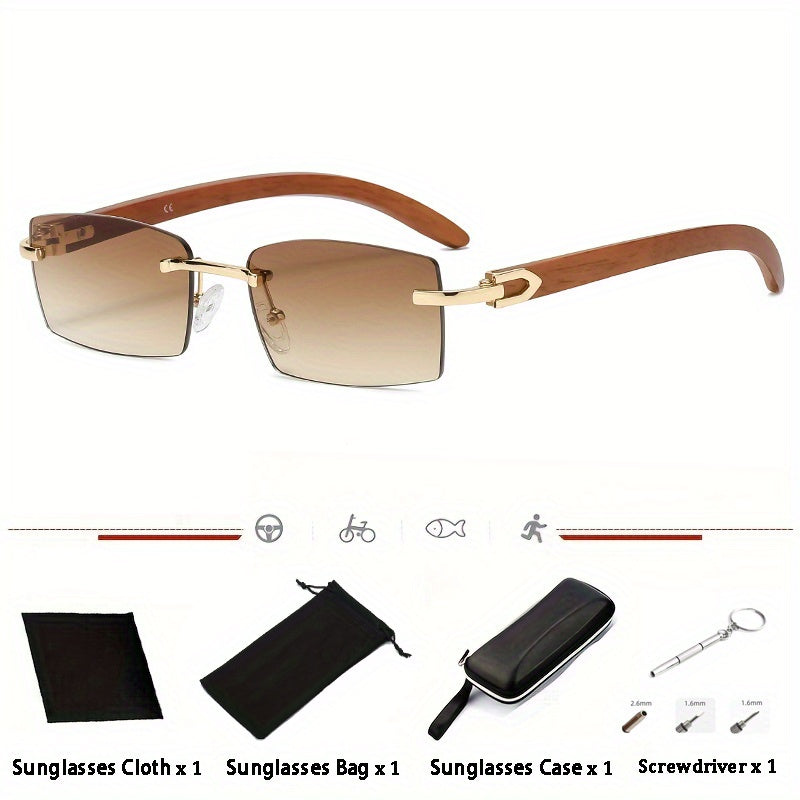 Men's Punk Rimless Rectangle Sunglasses Vintage Small Frame Sun Glasses