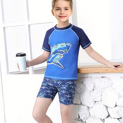 Boys Shark Graphic T-shirt & Trunks Set Swimsuit